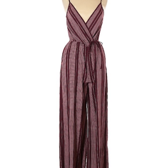 Band of Gypsies Pants - Band of Gypsies Burgundy Striped Jumpsuit